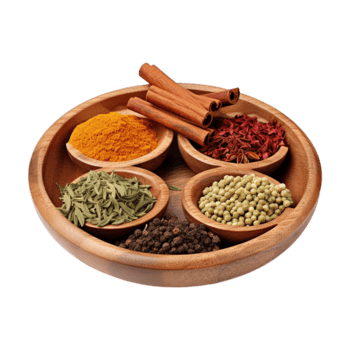 different-spices-in-bowls-arranged-on-wooden-board-free-png